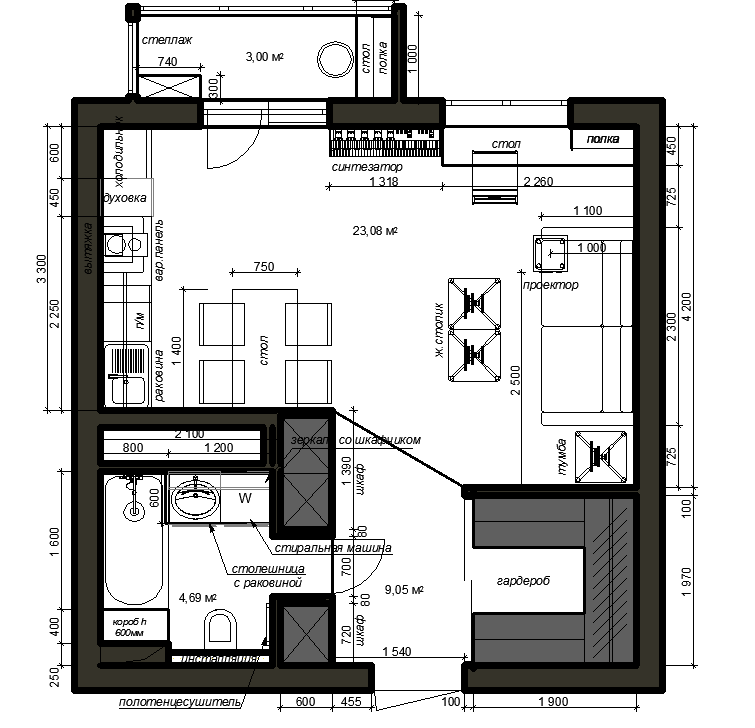 Умный Дом в квартире-студии на EasyHomePLC - ТЗ и подготовка чертежа
